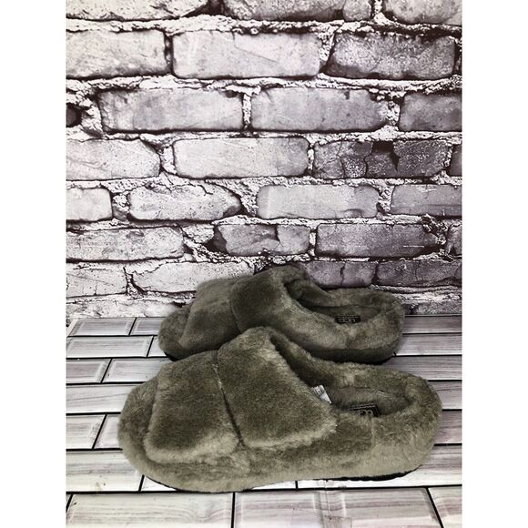 Ugg Olive Green Fluff That Slip On Plush Wool Slippers Men’s Sz 9M US/42 1124111 - Picture 16 of 16